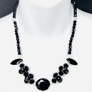 Vintage Black Crystal Faux Onyx Collar Necklace Statement Stylish Toggle 4155